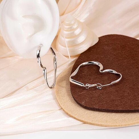 Big Heart Hoop Earrings Silver Heart Dangle Earrings Simple Heart Shaped Drop Earrings Vintage Love Heart Hypoallergenic Statement Earrings Jewelry for Women in Saudi Arabia