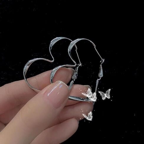 Big Heart Hoop Earrings Silver Heart Dangle Earrings Simple Heart Shaped Drop Earrings Vintage Love Heart Hypoallergenic Statement Earrings Jewelry for Women in Saudi Arabia
