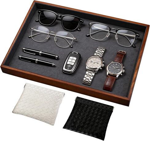 Large Solid Wood Jewelry Watch Tray, Velvet Jewelry Board Display Trays for Key Wallet Ring，Stackable Wooden Jewelry Drawer Organizer Showcase Jewelry Holder(Royal Blue) in Saudi Arabia