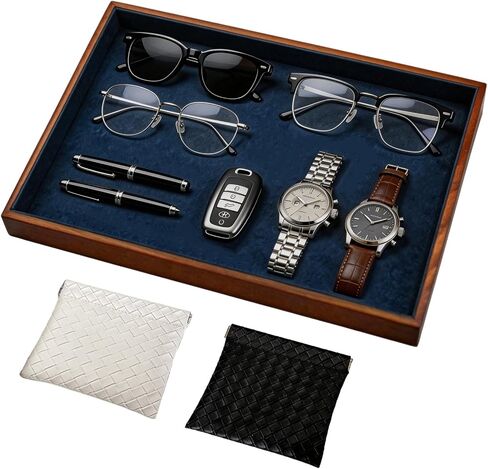 Large Solid Wood Jewelry Watch Tray, Velvet Jewelry Board Display Trays for Key Wallet Ring，Stackable Wooden Jewelry Drawer Organizer Showcase Jewelry Holder(Royal Blue) in Saudi Arabia