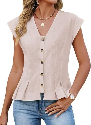 Womens V Neck Crop Tank Tops Cap Sleeve Spring Summer Blouse Button Down Shirts Going Out Vests Top Trendy 2026 in Saudi Arabia