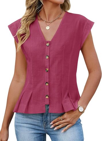 Womens V Neck Crop Tank Tops Cap Sleeve Spring Summer Blouse Button Down Shirts Going Out Vests Top Trendy 2026 in Saudi Arabia