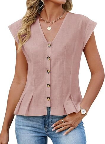 Womens V Neck Crop Tank Tops Cap Sleeve Spring Summer Blouse Button Down Shirts Going Out Vests Top Trendy 2026 in Saudi Arabia
