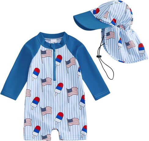 Infant Baby Boy Swimsuit Toddler Boy Rash Guard Baby One Piece Zipper Swimwear Sunsuit Bathing Suit Beachwear Hat in Saudi Arabia