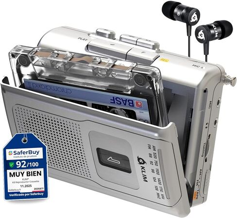 مشغل أشرطة كاسيت KLIM K8 محمول مع سماعات فيوجن - مسجل كاسيت - إصدار جديد - AM/FM - ميكروفون ومكبر صوت مدمج - مقبس سماعة الرأس وسماعات الأذن - أسود in Kuwait