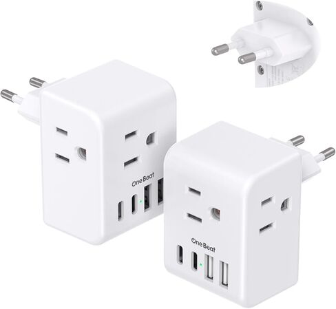 2 حزمة محول قابس السفر الأوروبي، محول قابس الطاقة الدولي مع 3 منافذ 3 منافذ شحن USB (1 USB C)، محول التوصيل من النوع C أساسيات السفر لمعظم أوروبا الاتحاد الأوروبي إسبانيا إيطاليا فرنسا ألمانيا in Kuwait