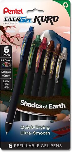 Pentel EnerGel Kuro Shades of Dusk, Retractable Liquid Gel Pen, Assorted Ink Colors, Plastic-free 6pk (BL437DUSPF6) in Saudi Arabia