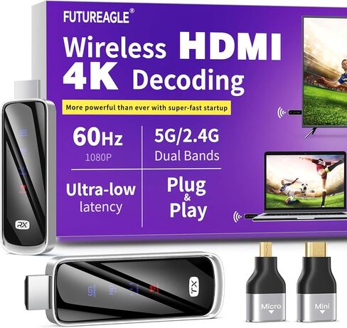 Wireless hdmi Transmitter and Receiver 328FT/100M，4K Decode Plug & Play Portable 5G+2.4G Wireless Display Adapter Extender Kit for Video and Audio to Monitor from PC/Projector/TV Box in Saudi Arabia
