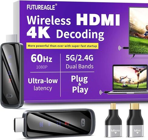 جهاز إرسال واستقبال hdmi لاسلكي 328FT/100M، 4K فك التوصيل والتشغيل المحمول 5G+2.4G مجموعة موسع محول العرض اللاسلكي للفيديو والصوت للمراقبة من الكمبيوتر/جهاز العرض/صندوق التلفزيون in Kuwait
