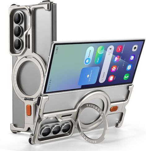 OATSBASF Minimalist Phone Case for Samsung Galaxy Z Fold 7, 360° Rotation Kickstand Aluminum Metal Frameless Design Bumper Z Case, Protective Shock Grade Shell (Blue) in Saudi Arabia