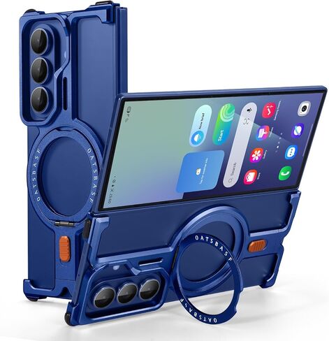OATSBASF Minimalist Phone Case for Samsung Galaxy Z Fold 7, 360° Rotation Kickstand Aluminum Metal Frameless Design Bumper Z Case, Protective Shock Grade Shell (Blue) in Saudi Arabia