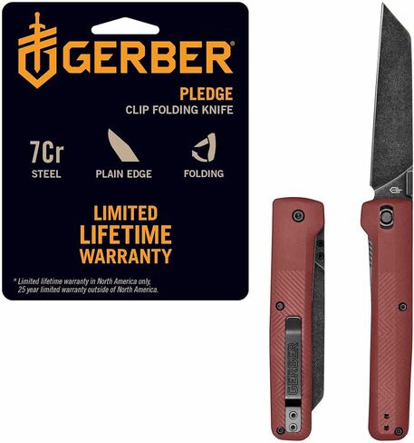 سكين جيب Gerber Gear Pledge مع مشبك جيب - سكين قابل للطي ذو حافة عادية مقاس 3.7 بوصة - معدات ومعدات EDC in Saudi Arabia