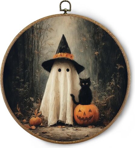 BitKAM Halloween Ghost Reading Book Round Wall Art Decor, Dark Cottagecore Floral Canvas Prints Framed, Ghost Bookish Wall Hanging Decorations for Home Bedroom Reading Room, 10x10 Inch Wall Sculptures in Saudi Arabia