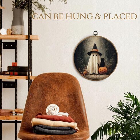 BitKAM Halloween Ghost Reading Book Round Wall Art Decor, Dark Cottagecore Floral Canvas Prints Framed, Ghost Bookish Wall Hanging Decorations for Home Bedroom Reading Room, 10x10 Inch Wall Sculptures in Saudi Arabia