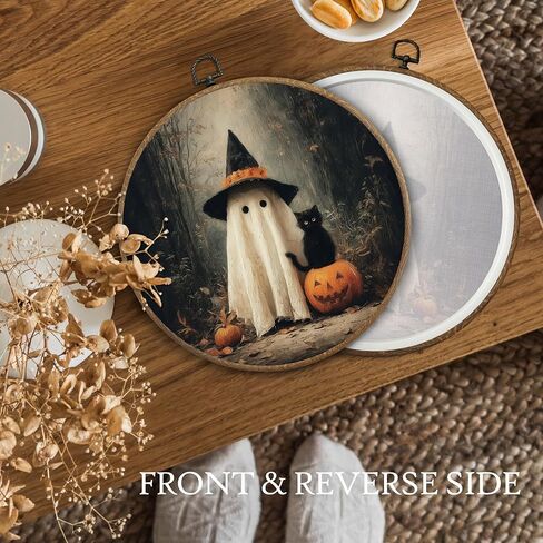 BitKAM Halloween Ghost Reading Book Round Wall Art Decor, Dark Cottagecore Floral Canvas Prints Framed, Ghost Bookish Wall Hanging Decorations for Home Bedroom Reading Room, 10x10 Inch Wall Sculptures in Saudi Arabia