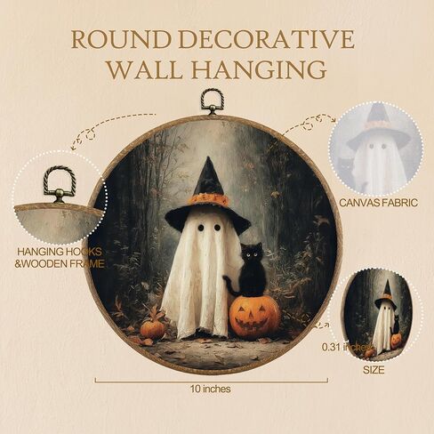BitKAM Halloween Ghost Reading Book Round Wall Art Decor, Dark Cottagecore Floral Canvas Prints Framed, Ghost Bookish Wall Hanging Decorations for Home Bedroom Reading Room, 10x10 Inch Wall Sculptures in Saudi Arabia