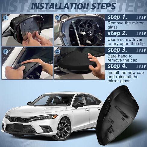 متوافق مع Honda Civic 11th Gen 2022 2023 2024 LX EX EX-L Si Sedan غطاء مرآة جانبية رياضية، غطاء مرآة جانبي للراكب الأيمن بدون إشارة الانعطاف in Kuwait