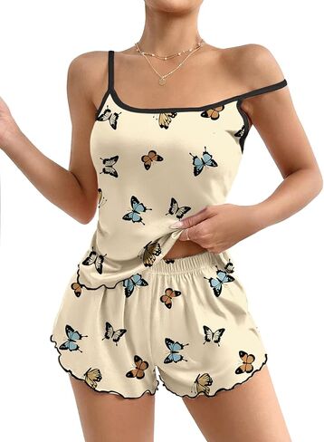 Ekouaer Womens Cami Pajama Sets 2 Piece Cute Print Pjs Soft Tank Top & Elastic Waist Shorts Camisole Lounge Set in Saudi Arabia