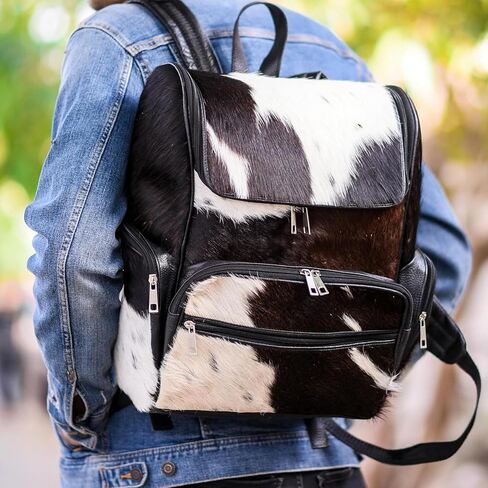 Unisex Cowhide Leather Laptop Western Backpack Purse – Animal Print Womens Hair On Shoulder Travel Diaper Bag in Saudi Arabia