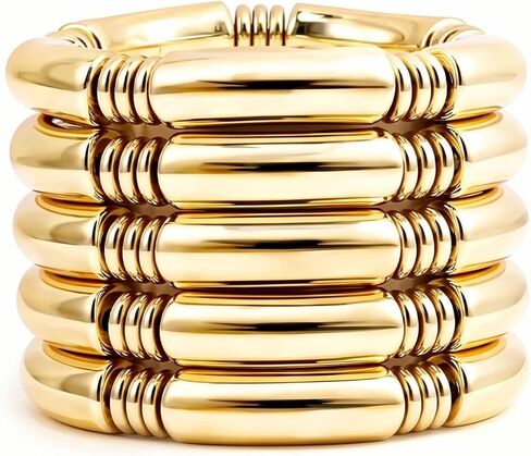 KOSMOS-LI الذهب لوحة مكتنزة أساور أساور للنساء الطبقات الخيزران موجة أنبوب أساور ممتدة المجوهرات in Kuwait