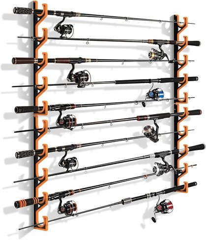 Horizontal Fishing Rod Pole Holders for Garage Wall and Ceiling, Anti-Scratch Soft PU Pad Rod Rack, Fishing Pole Storage Organizer Holds up to 5 Rod, Wall Mount Rod Keepers for Casting Rods in Kuwait