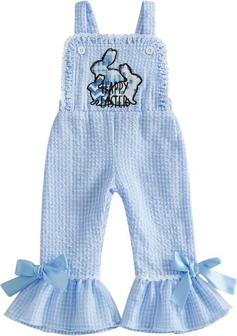 Toddler Baby Girl​ Valentines Day Outfit Heart Embroidered Letter Sleeveless Jumpsuit Bell Bottoms Pants Overalls in Saudi Arabia