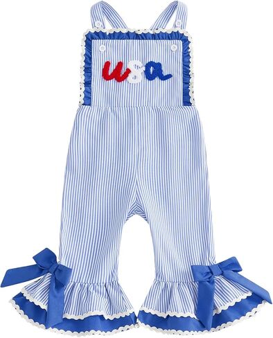 Toddler Baby Girl​ Valentines Day Outfit Heart Embroidered Letter Sleeveless Jumpsuit Bell Bottoms Pants Overalls in Saudi Arabia