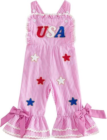 Toddler Baby Girl​ Valentines Day Outfit Heart Embroidered Letter Sleeveless Jumpsuit Bell Bottoms Pants Overalls in Saudi Arabia