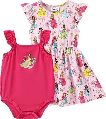 Disney Baby Girls Bodysuit and Round Neck Ruffle Sleeve Dress Clothes Outfit Set for Newborn to Infant in Saudi Arabia