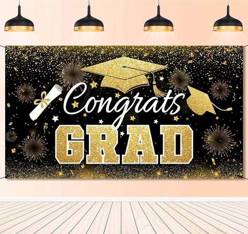 2026 Graduation Backdrop - Blue Gold Congrats Grad Decorations, Large Wall Sign Photography Background, Class of 2026 Party Supplies in Saudi Arabia