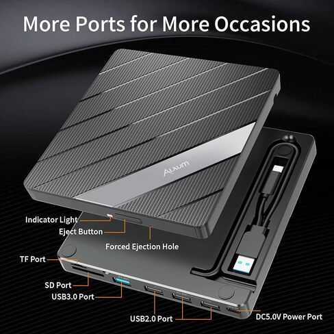 Alxum External CD DVD Drive for Laptop, 7 in 1 Portable CD Player DVD Burner with M.2 NVMe/USB 2.0 Interface and SD/Micro SD Card Slot, Ultra-Slim Disk Drive Optical for Windows/Mac OS/Linux/Vista in Saudi Arabia