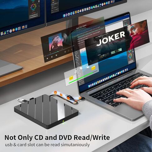 Alxum External CD DVD Drive for Laptop, 7 in 1 Portable CD Player DVD Burner with M.2 NVMe/USB 2.0 Interface and SD/Micro SD Card Slot, Ultra-Slim Disk Drive Optical for Windows/Mac OS/Linux/Vista in Saudi Arabia