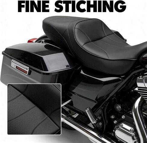 مقعد من قطعة واحدة للسائق والراكب 2-Up مناسب لـ 1997-2007 Harley Touring Road King Road Glide Electra Glide، خياطة سوداء in Kuwait