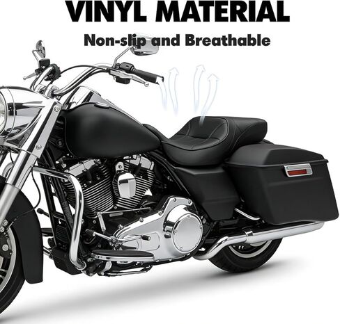مقعد من قطعة واحدة للسائق والراكب 2-Up مناسب لـ 1997-2007 Harley Touring Road King Road Glide Electra Glide، خياطة سوداء in Kuwait