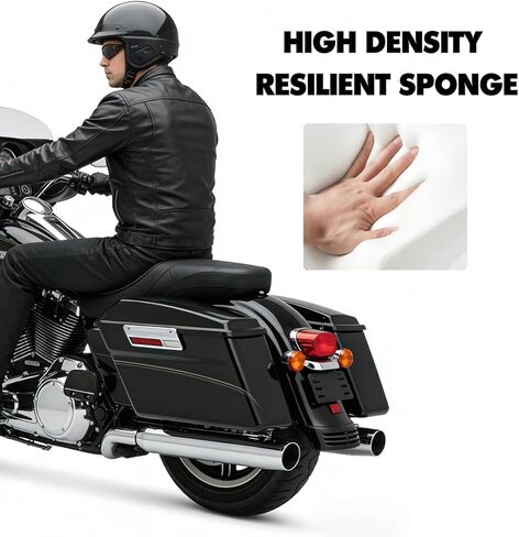 مقعد من قطعة واحدة للسائق والراكب 2-Up مناسب لـ 1997-2007 Harley Touring Road King Road Glide Electra Glide، خياطة سوداء in Kuwait