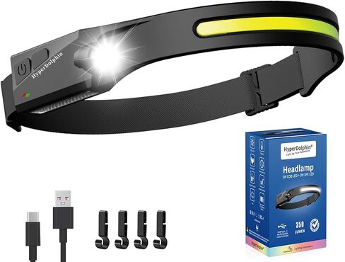 مصباح أمامي LED قابل لإعادة الشحن - 500 لومن، مقاوم للماء، شعاع عريض 230 درجة، USB-C خفيف الوزن، وقت تشغيل طويل مريح - مثالي للتخييم والمشي لمسافات طويلة والجري وصيد الأسماك والإصلاحات وتقديم الهدايا (4، أسود) in Saudi Arabia