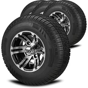 RM Cart - 10" Epic Black/Machined on 205/65 R10 Deli Tires (Set of 4) fits Yamaha carts, Golf Cart Tires and Wheels Combo, Can be Used on Lawn Mowers and ATV's in Kuwait