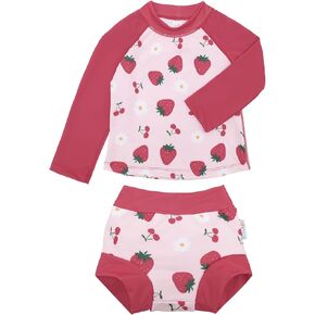 واقيات الطفح الجلدي بأكمام طويلة من ALVA مع حفاضات للسباحة، مجموعات حماية من الطفح الجلدي للفتيات الصغيرات/الرضع، بدلة سباحة للفتيات بعامل حماية من أشعة الشمس 50+ للحماية من الشمس، بدلة استحمام من قطعتين ST-S07-2-3T in Kuwait