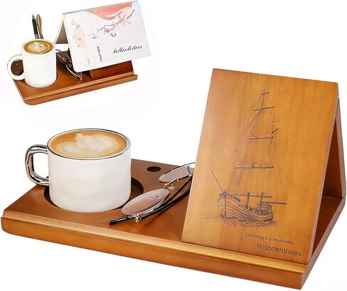 Solid Wood Book Stand for Page Rest, Book Accessories, Book Nook Reading Valet with Cup, Glasses & Pen Holder, Mini Bookshelf,Book Nook Kit,Tablet Kindle Stands,Coffee and Book Lovers Gifts Ideas in Saudi Arabia