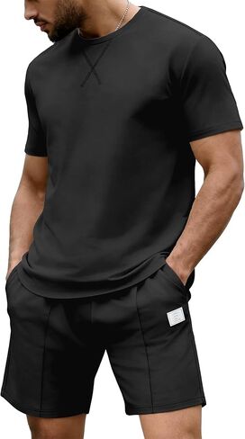 JEMLDL Men's Summer 2 Piece Outfits Lightweight Comfortable Home Short Sleeve Shirt & Shorts Casual Lounge Fashion Set in Saudi Arabia