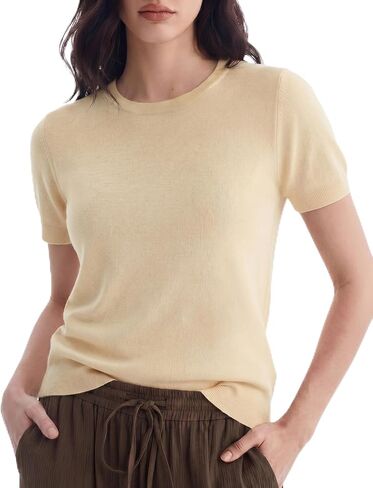 Women's Short Sleeve Sweaters Crew Neck Tops Lightweight Loose Fit Pullover Grace in Motion Collection in Saudi Arabia