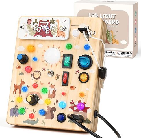 Wooden Busy Board Montessori Toys for Toddlers with Buttom Switch, Music Box & Locks, Sensory Activity Board Learning Toy Gifts in Saudi Arabia