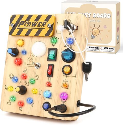 Wooden Busy Board Montessori Toys for Toddlers with Buttom Switch, Music Box & Locks, Sensory Activity Board Learning Toy Gifts in Saudi Arabia