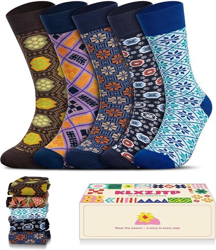 Gift Socks 5 Pack for Men Women - Fun Colorful Novelty Crew Socks with Tribal Pattern, Casual Dress Socks for Gifts in Saudi Arabia