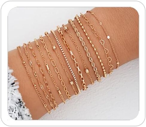 Gold Stack Bracelets for Women Gold Jewelry Set Trendy Delicate 14k Gold Plated Stack Bracelets Chain Bracelets Set Lovely Paperclip Link Bracelet Pack Stack Gold Jewelry in Saudi Arabia
