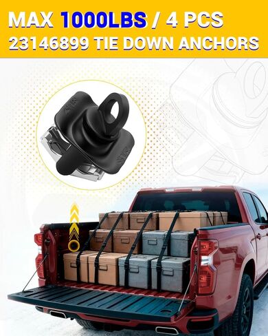 23146899 Truck Bed Tie Down Anchors Replacement for 2014-2024 Silverado Sierra, 2015-2024 Colorado Canyon Truck Bed Cargo Tie Downs, Pack of 4 in Saudi Arabia