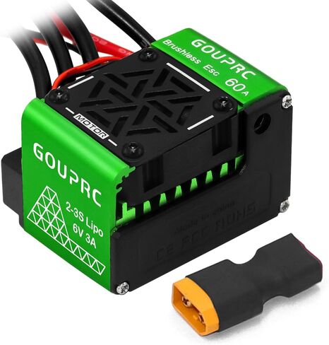 جهاز التحكم في السرعة الكهربائية GOUPRC 60A بدون فرشاة RC ESC 2-3S مقاوم للماء لملحقات مقياس 1/10 RC شاحنة الطرق الوعرة (أخضر) (60A بدون فرش) in Kuwait