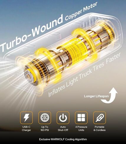 WarWolf 160PSI منفاخ الإطارات ضاغط الهواء المحمول اللاسلكي مضخة الإطارات الكهربائية للسيارات والدراجات النارية والدراجة والكرة in Saudi Arabia