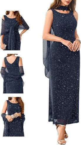 Wedtrend Women's Sparkly Sequin Dress Sleeveless 80s Prom Dress Evening Party Formal Dresses with Shawl in Saudi Arabia