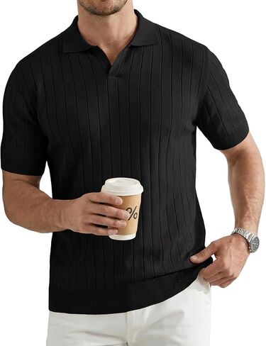 JMIERR Men's Short Sleeve Knit Polo Shirts Ribbed Texture Johnny Collar Sweater for Casual Summer Wear in Saudi Arabia